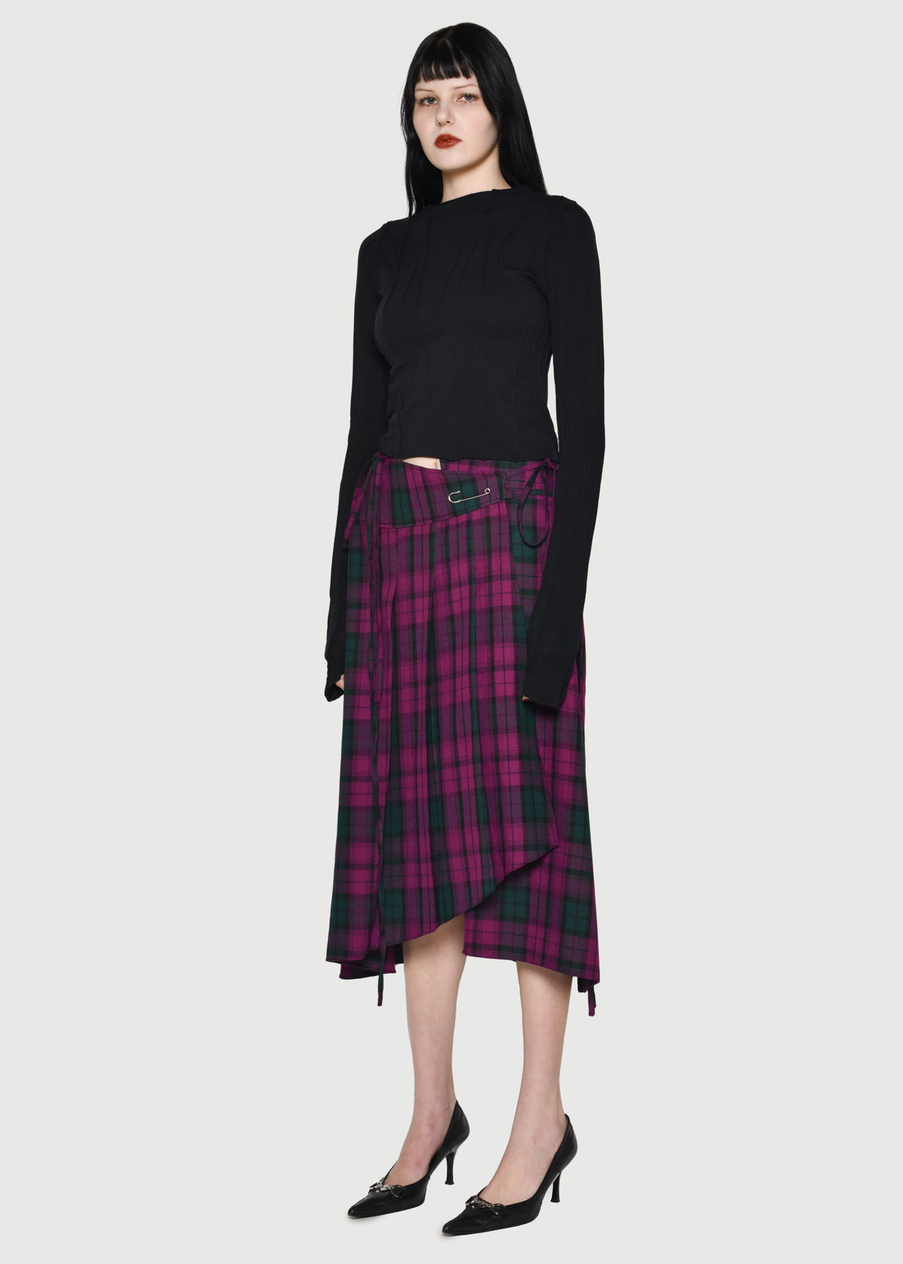 Purple Tartan Wrap Skirt - Image 3