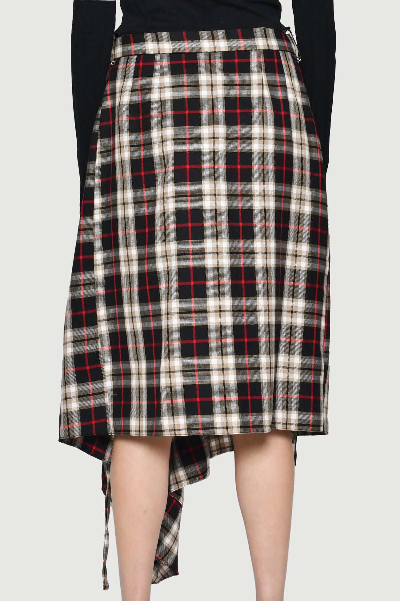 Brown Tartan Asymmetric Wrap Skirt - Image 4