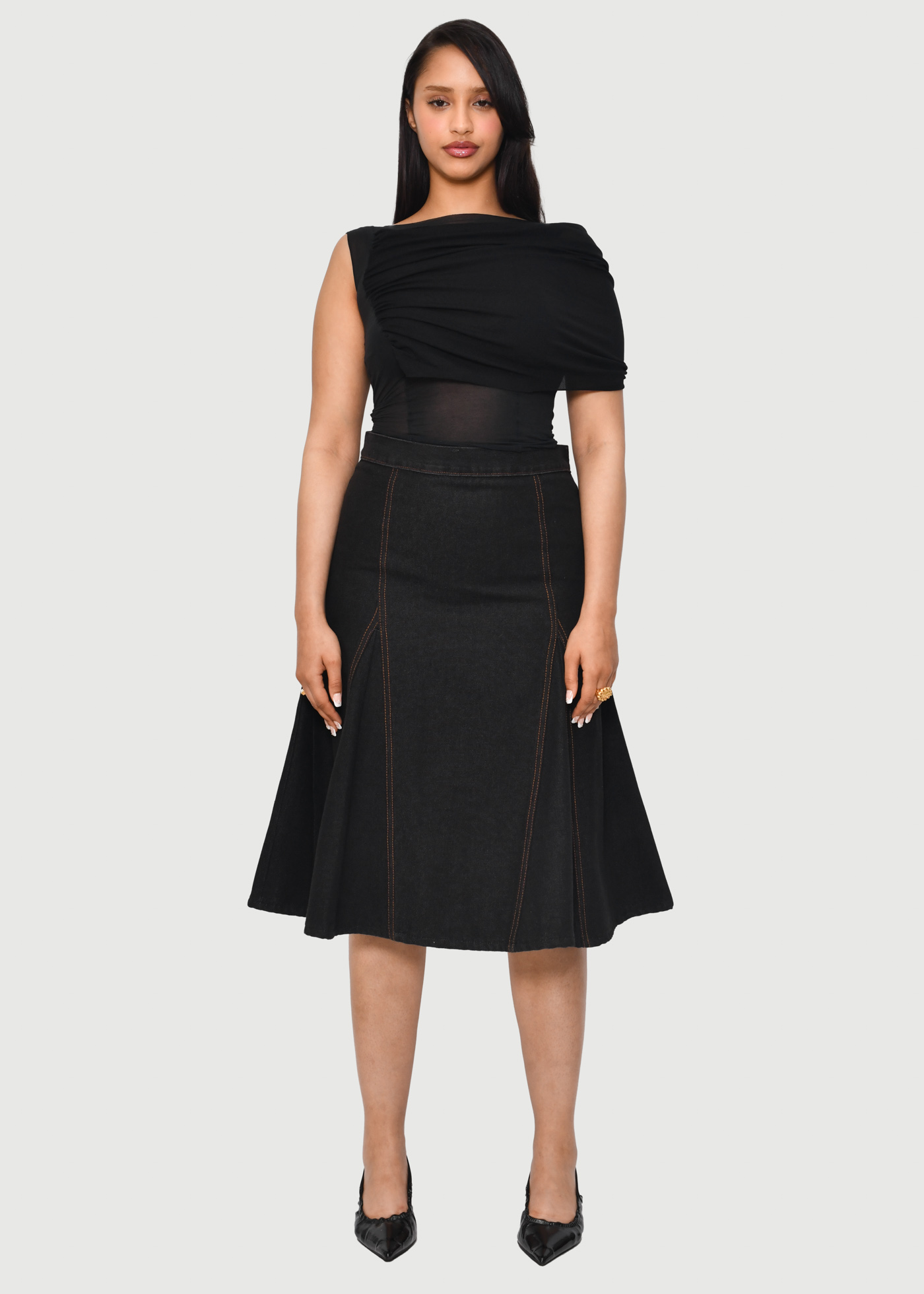 Denim Godet Skirt - Image 3
